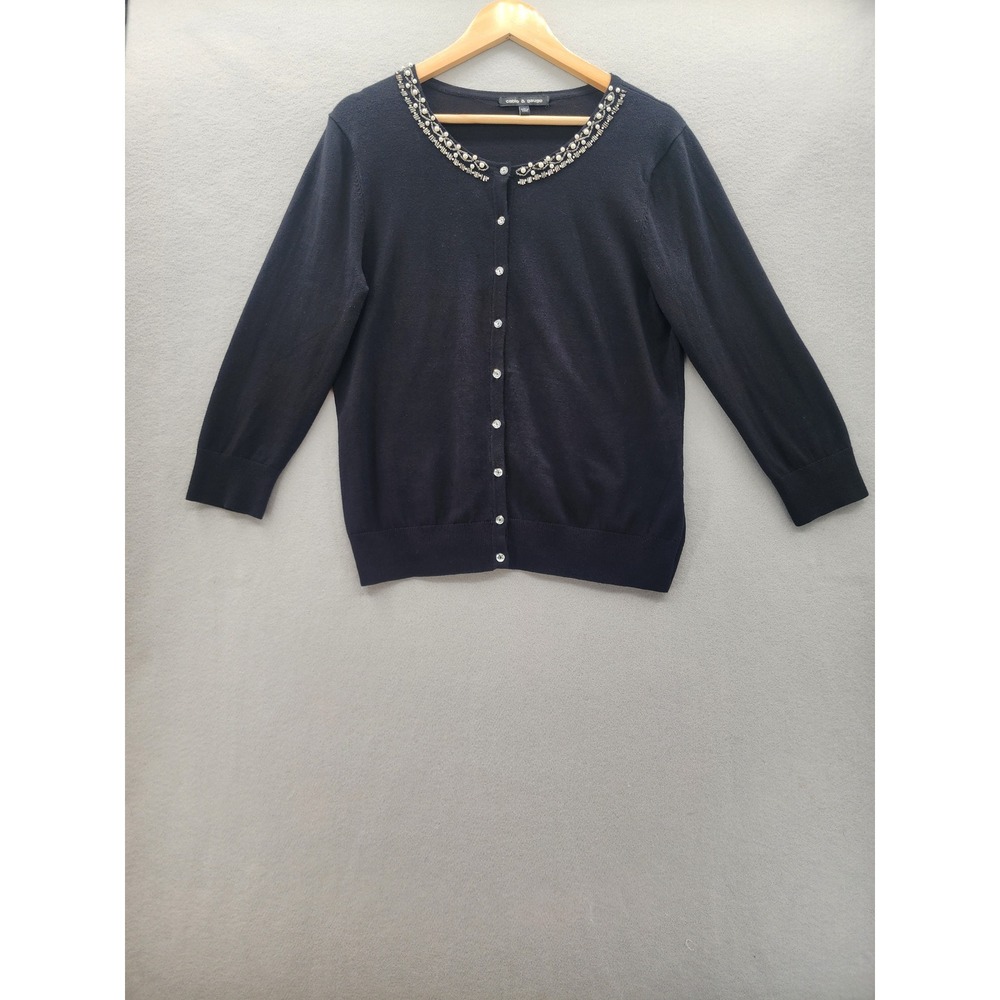 Cable & Gauge Black Pearl Embellished Cardigan Sweater‎ Womens Large Beaded Top